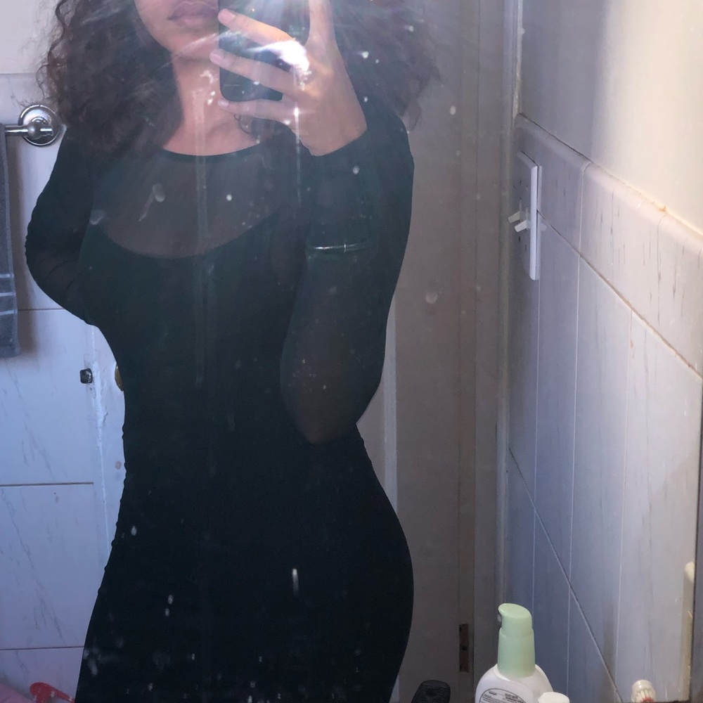 Long sleeve Sheer Dress w/ Bodycon Dress under
